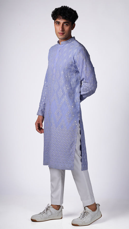 Lavender Kurta with Dispersed Mirror Embellishments - BWO by Smit Pithadia