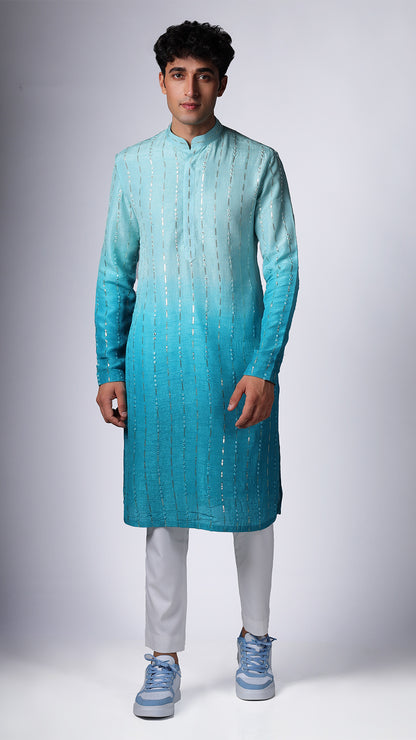 Sky Blue Ombre Kurta with Sequin and Mirror Embellishments - BWO by Smit Pithadia