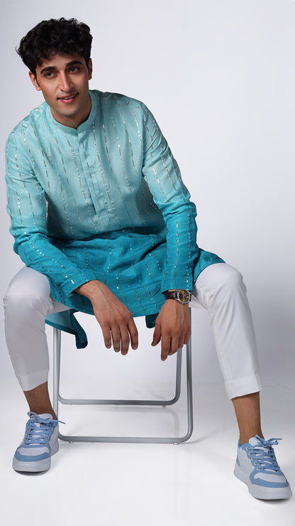 Sky Blue Ombre Kurta with Sequin and Mirror Embellishments - BWO by Smit Pithadia