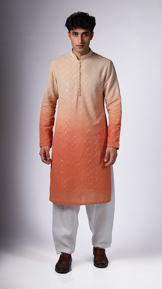 Orange Ombre Kurta with Elegant Mirror Work - BWO by Smit Pithadia