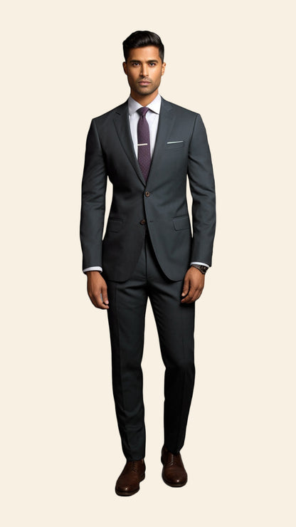 Full view of a custom men's Anchor Gray regular suit crafted by BWO. The suit offers a classic and sophisticated look, perfect for professional and formal settings