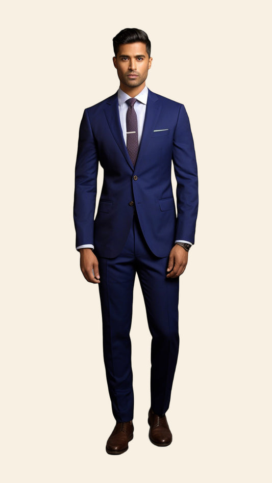Custom Men's Blue Suit in Azure Shade - Crafted in Terry Rayon by BWO