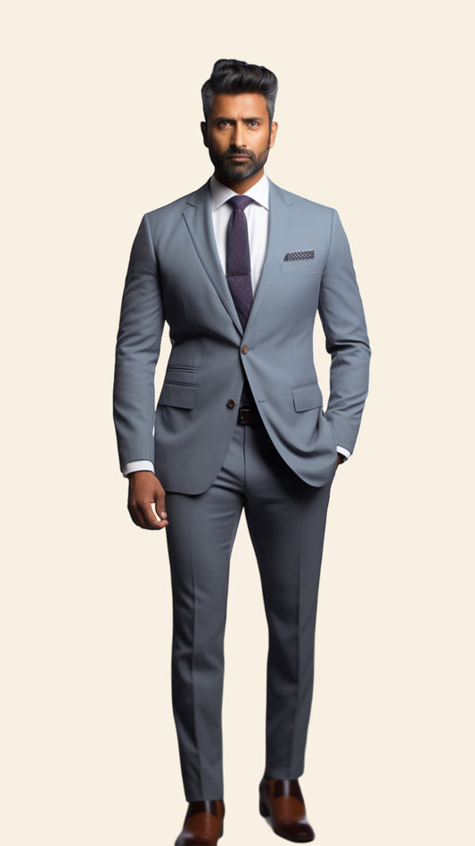 Custom Men's Grey Suit in Stone Shade - Crafted in Terry Rayon by BWO