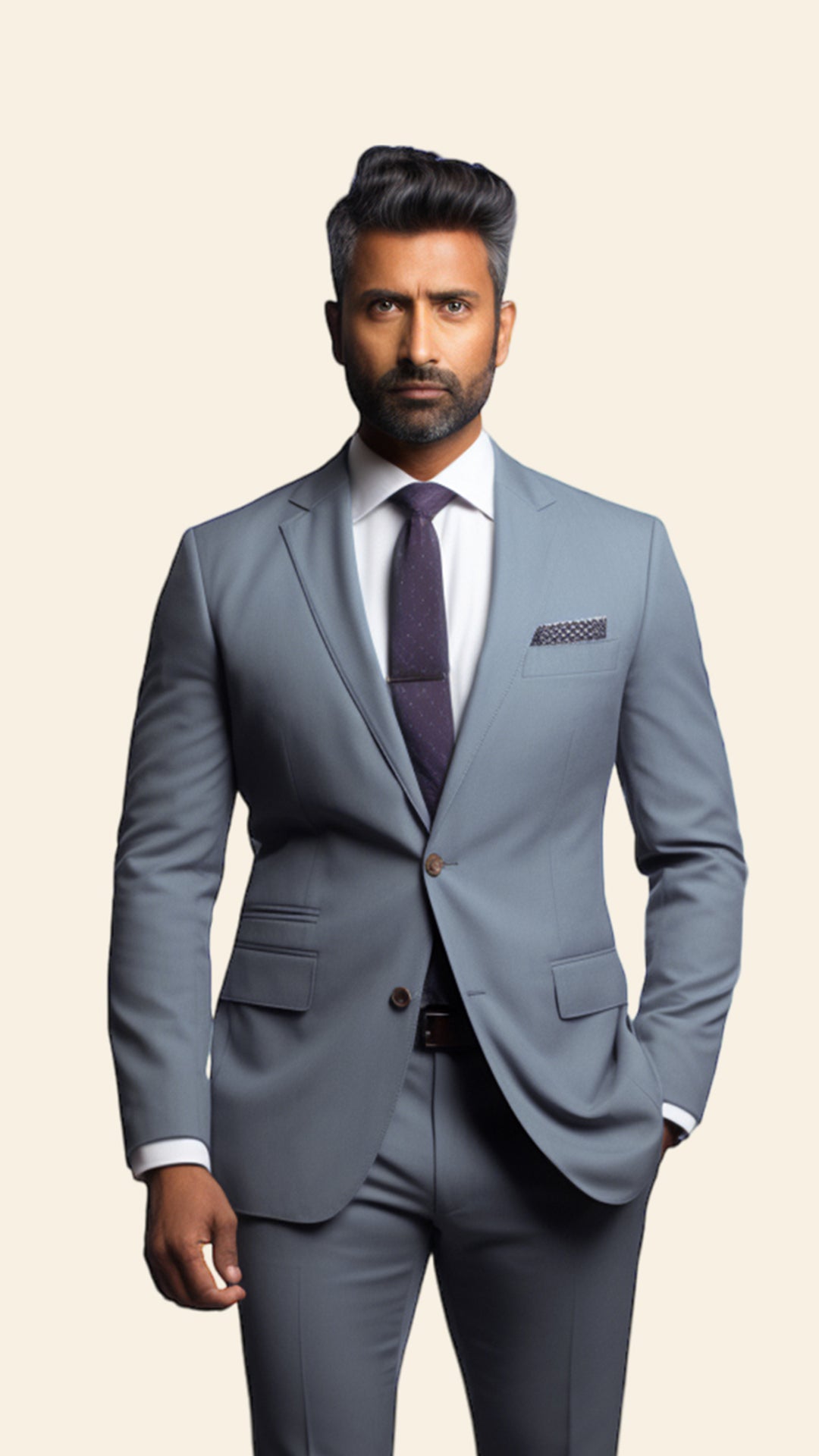 Custom Men's Grey Suit in Stone Shade - Crafted in Terry Rayon by BWO