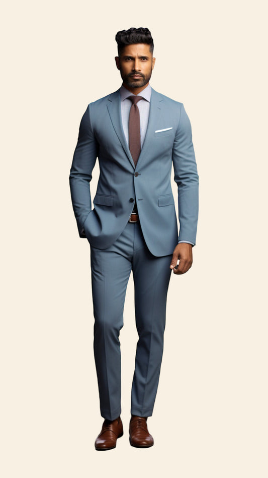 Custom Men's Blue Suit in Teal Shade - Crafted in Terry Rayon by BWO