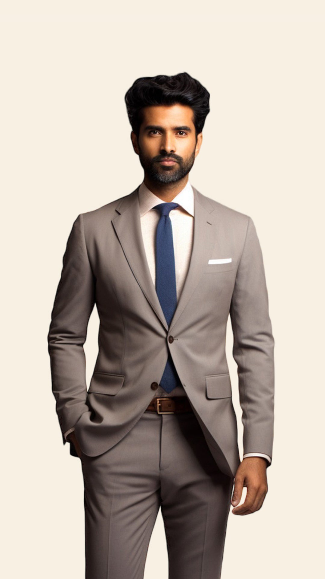 Bespoke Men's Beige Suit in Hazel Wood Shade - Crafted in Terry Rayon by BWO