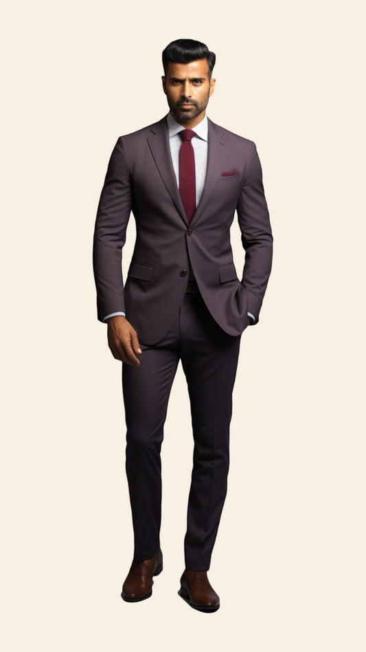 Custom Men's Wine Suit in Graphite Shade - Crafted in Terry Rayon by BWO