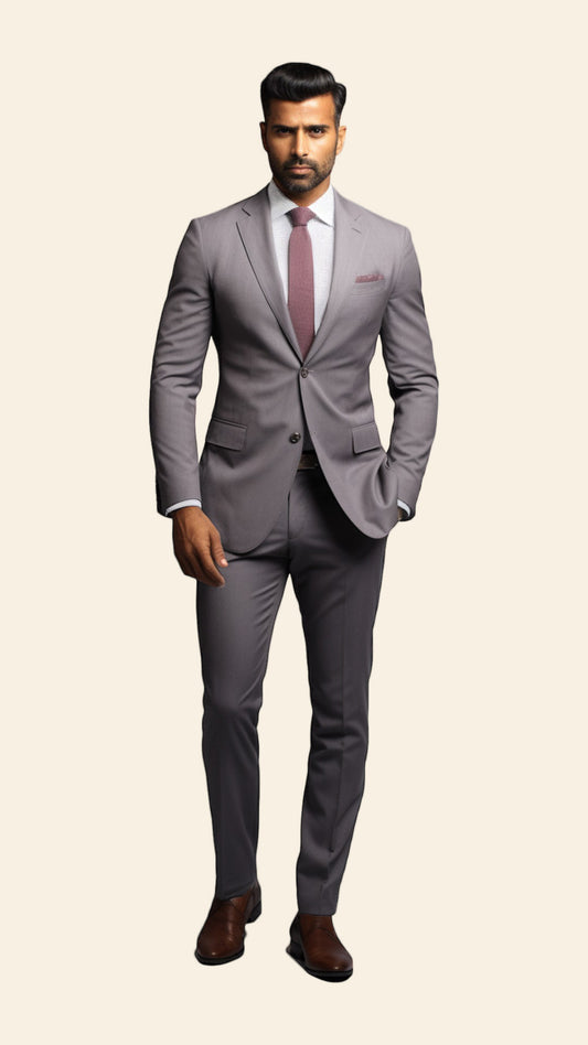 Custom Men's Grey Suit in Light Fossil Shade - Crafted in Terry Rayon by BWO
