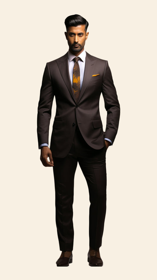 Custom Men's Brown Suit in Dark Umber Shade - Crafted in Terry Rayon by BWO