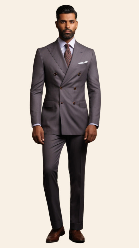 Custom Men's Double-Breasted Grey Suit in Light Graphite Shade - Crafted in Terry Rayon by BWO