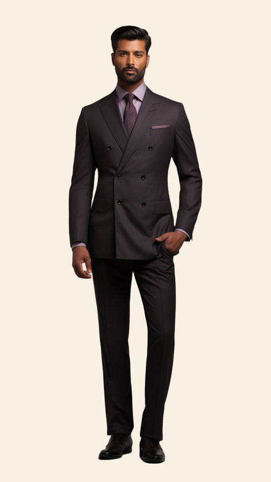 Full view of a custom men's Brownish Wine double-breasted suit crafted by BWO. This suit combines classic style with a rich, warm tone, perfect for upscale occasions