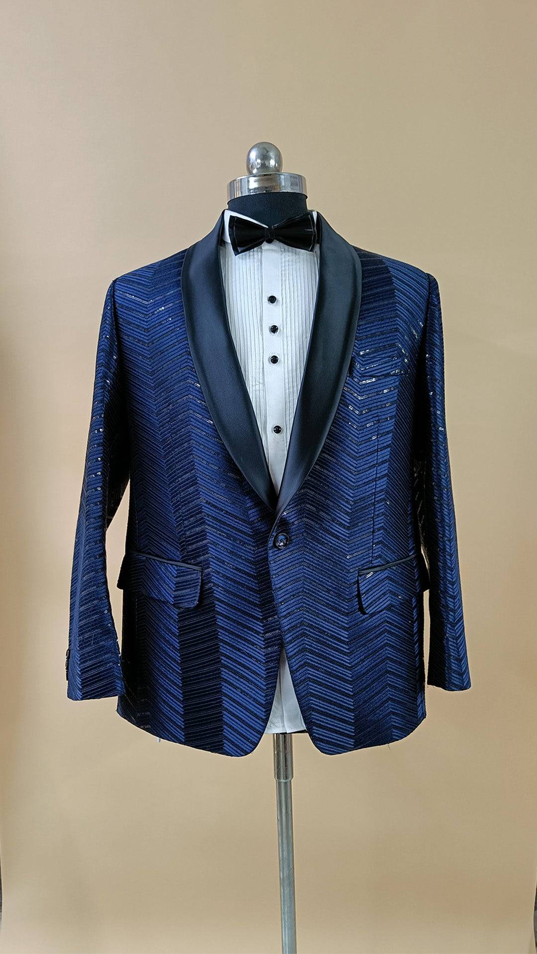 Buy Wedding Outfits Navy Blue ZigZag Tuxedo Set - Buyweddingoutfits