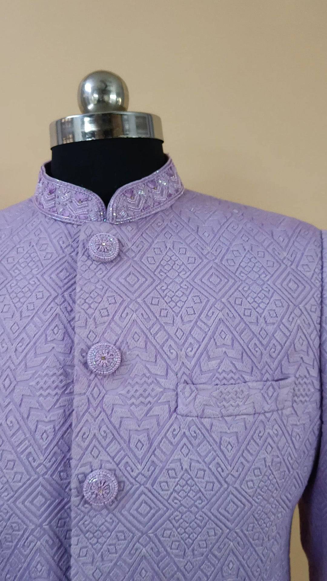 Buy Wedding Outfits Lavender Lucknowi Diamond Arrow Sherwani Set - Buyweddingoutfits