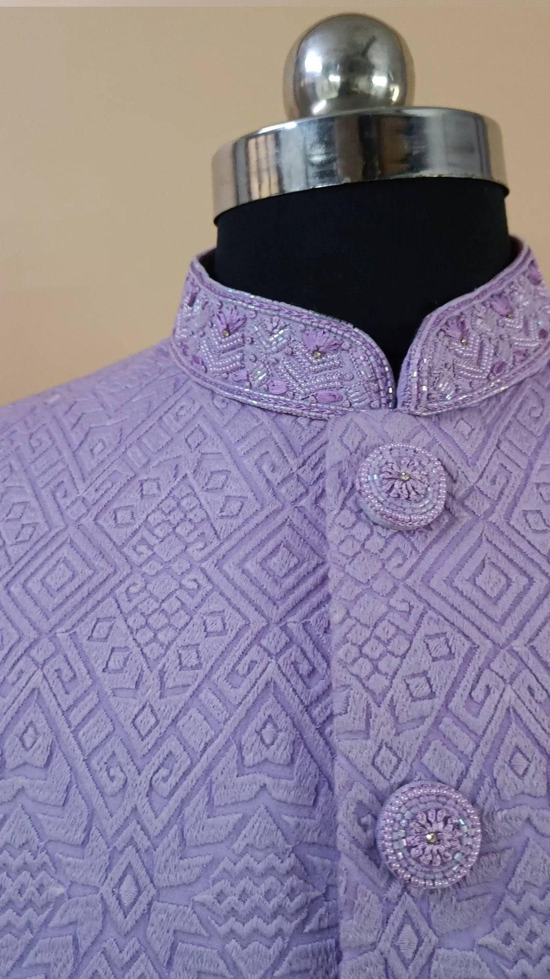 Buy Wedding Outfits Lavender Lucknowi Diamond Arrow Sherwani Set - Buyweddingoutfits