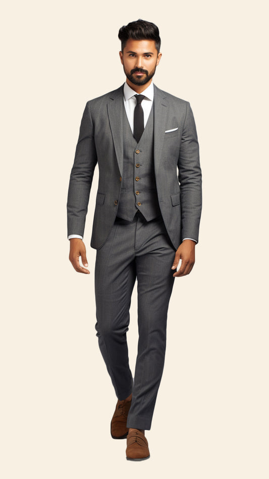 Custom Men's Three-Piece Grey Suit in Dim Shade - Crafted in Terry Rayon by BWO