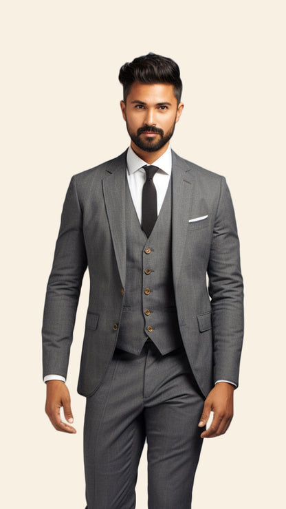 Custom Men's Three-Piece Grey Suit in Dim Shade - Crafted in Terry Rayon by BWO