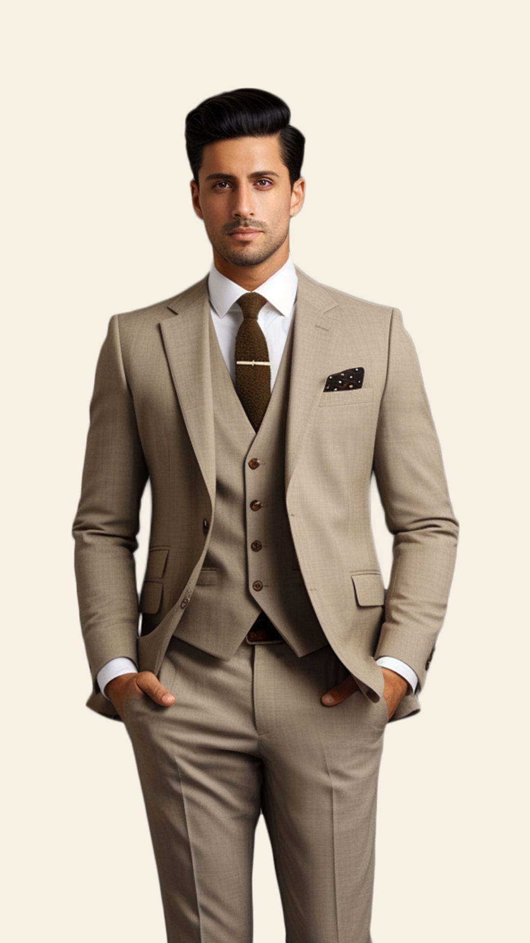 Bespoke Men's Three-Piece Beige Suit in Light Shade - Crafted in Terry Rayon by BWO