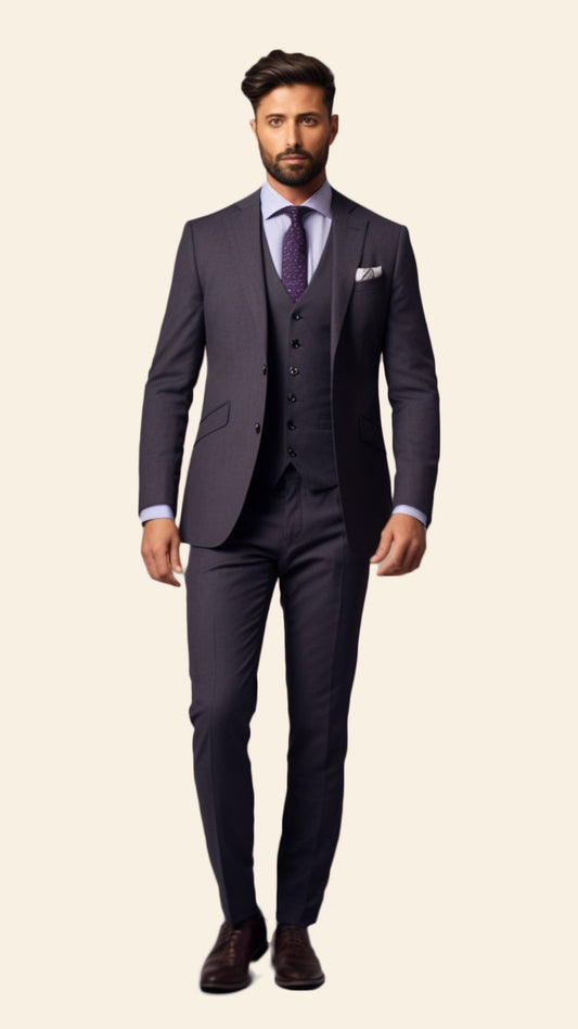 Bespoke Men's Three-Piece Grey Suit in Purplish Shade - Crafted in Terry Rayon by BWO
