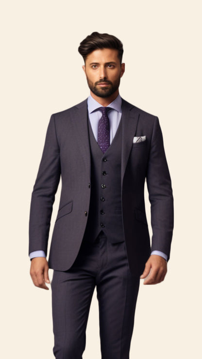 Bespoke Men's Three-Piece Grey Suit in Purplish Shade - Crafted in Terry Rayon by BWO