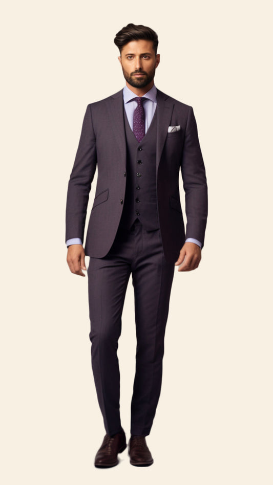 Bespoke Men's Three-Piece Suit in Wine Shade - Crafted in Terry Rayon by BWO