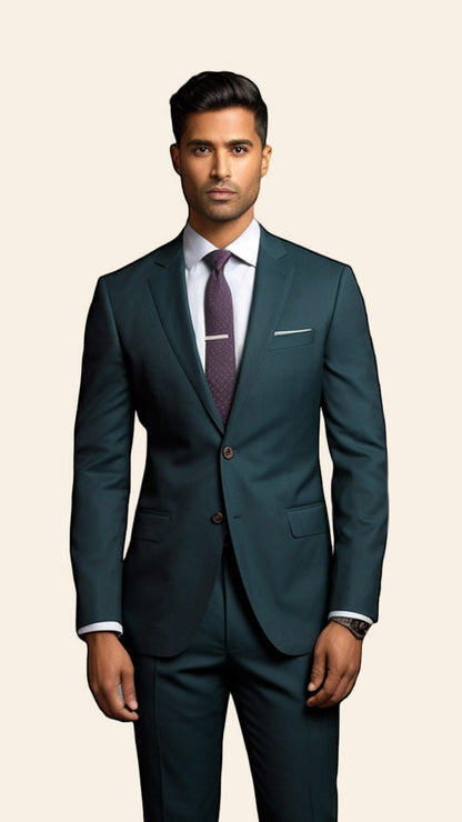 Custom Men's Green Suit in Dark Pine Shade - Crafted in Terry Rayon by BWO