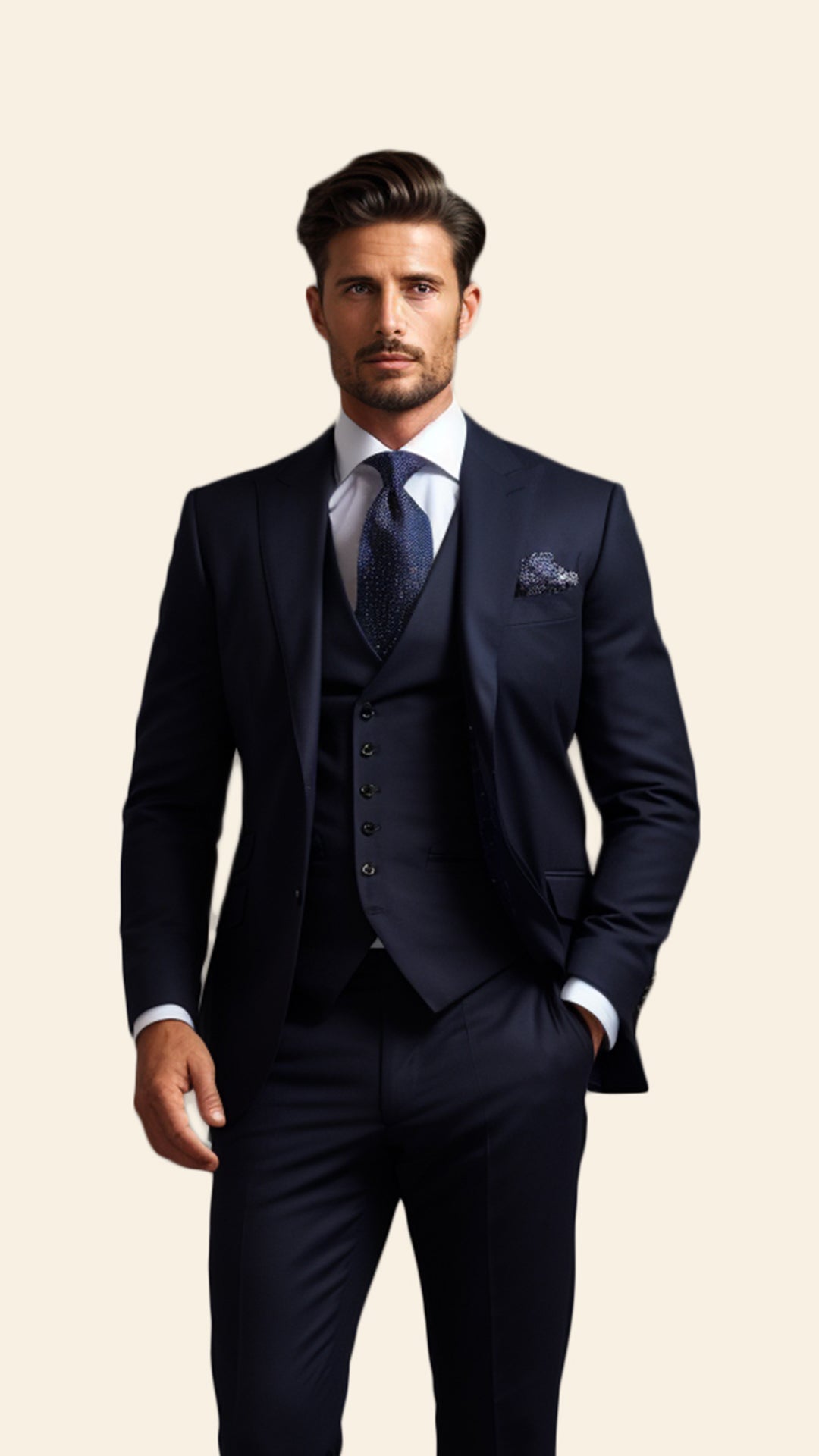 Bespoke Men's Three-Piece Blue Suit in Dark Denim Shade - Crafted in Terry Rayon by BWO