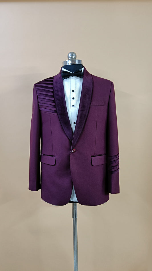 Buy Wedding Outfits Purple Suede Shoulder Striped Tuxedo Set - Buyweddingoutfits